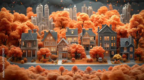 Autumnal Town Houses with G...