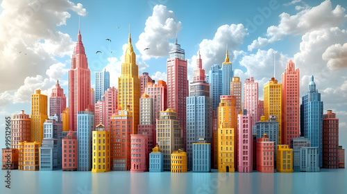 Colorful Cityscape with Sky...