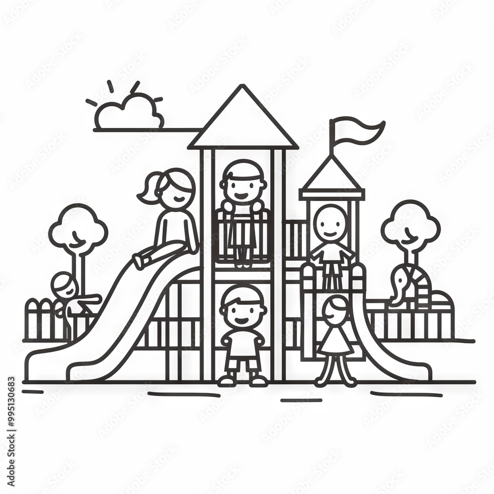 A group of children are playing at a playground A group of children are playing at a playground