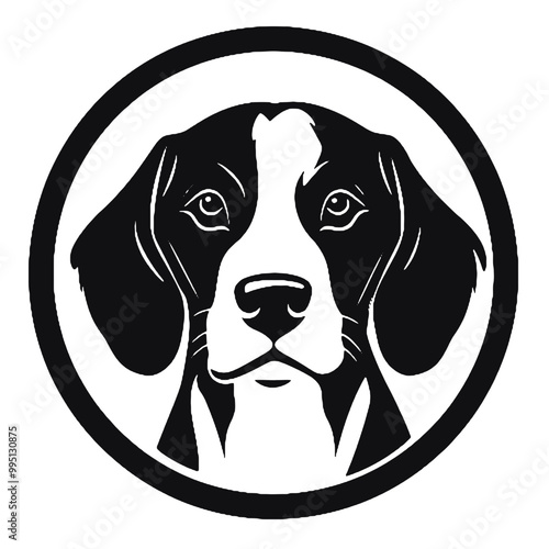 Artistic Beagle Badge Silhouette – Vector Illustration on Transparent Background for Tattoo Art