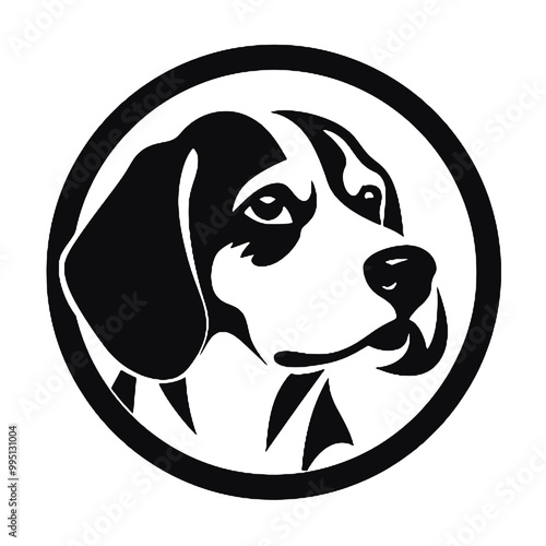 Artistic Beagle Badge Silhouette – Vector Illustration on Transparent Background for Tattoo Art