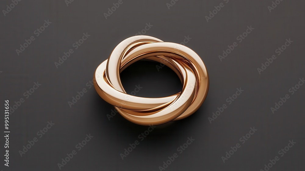 A stunning interwoven gold ring, showcasing elegant craftsmanship and a unique knot design, set against a dark background. A stunning interwoven gold ring, showcasing elegant craftsmanship and a unique knot design, set against a dark background.