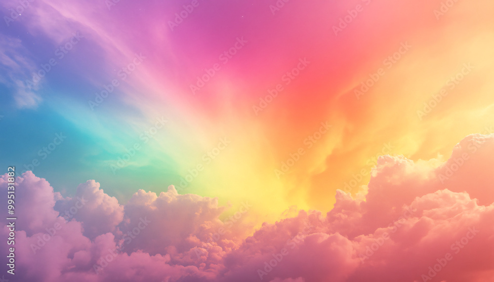 A dreamy sky transitioning from a golden sunset to a full spectrum of rainbow colors, giving off a vibrant yet calming feel A dreamy sky transitioning from a golden sunset to a full spectrum of rainbow colors, giving off a vibrant yet calming feel
