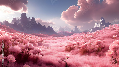 Pink Flower Field Surrounde...