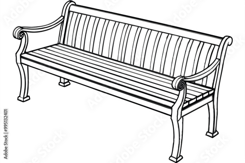 Wooden bench vector line art style