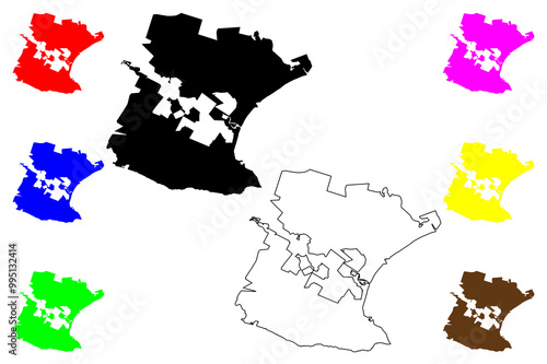 Port Elizabeth City (Republic of South Africa, RSA, Eastern Cape Province) map vector illustration, scribble sketch City of Nelson Mandela Bay map