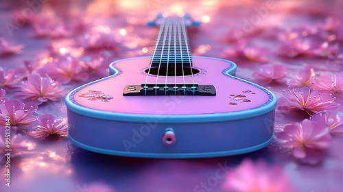 Pink Guitar Surrounded by D...