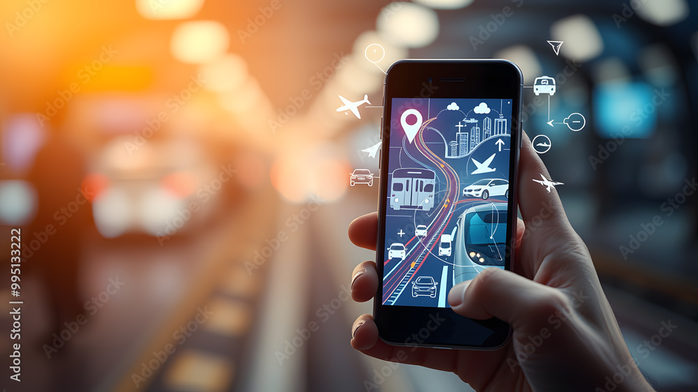 Hologram of Transportation Icons from Phone