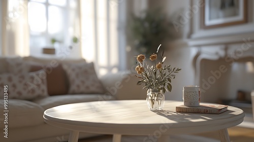 Top white wood table in living room background. 