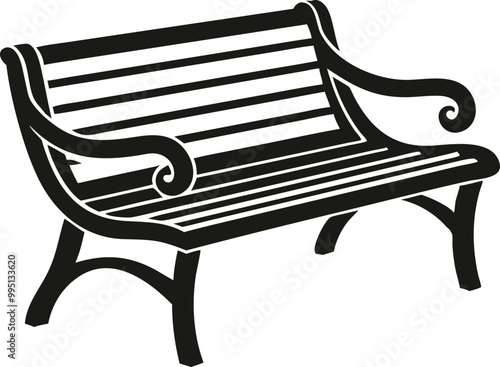 Wooden bench vector line art style