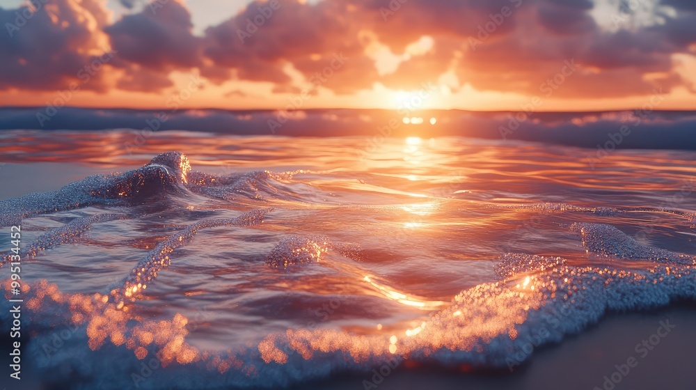 A beach at sunset where the ocean is made of liquid silver A beach at sunset where the ocean is made of liquid silver