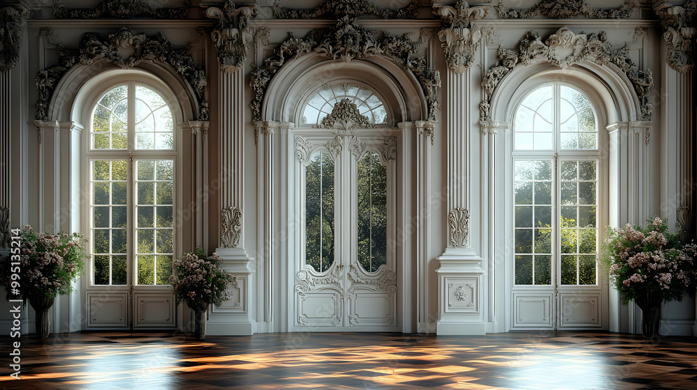 Fototapeta premium Ornate Interior Design with Arch Windows and Doors
