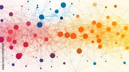 Abstract Network of Interconnected Colored Circles and Lines