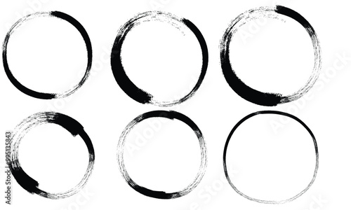 vector brush strokes circles of paint , label design element vector illustration. Black abstract circle. Ink hand drawn paint brush circle. Logo.eps8