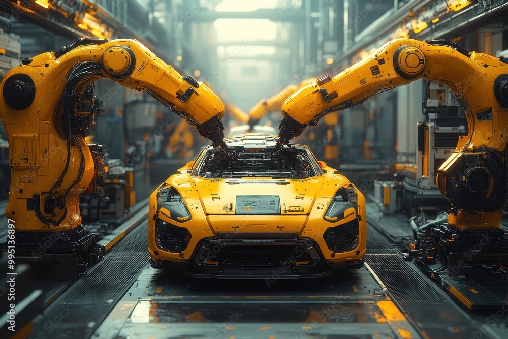 Industrial Factory with Robotic Arms on Car Assembly Line, Manhattan-Style, Yellow and Gray Futuristic Aesthetic, High-Resolution Photography
Industrial Factory with Robotic Arms on Car Assembly Line, Manhattan-Style, Yellow and Gray Futuristic Aesthetic, High-Resolution Photography