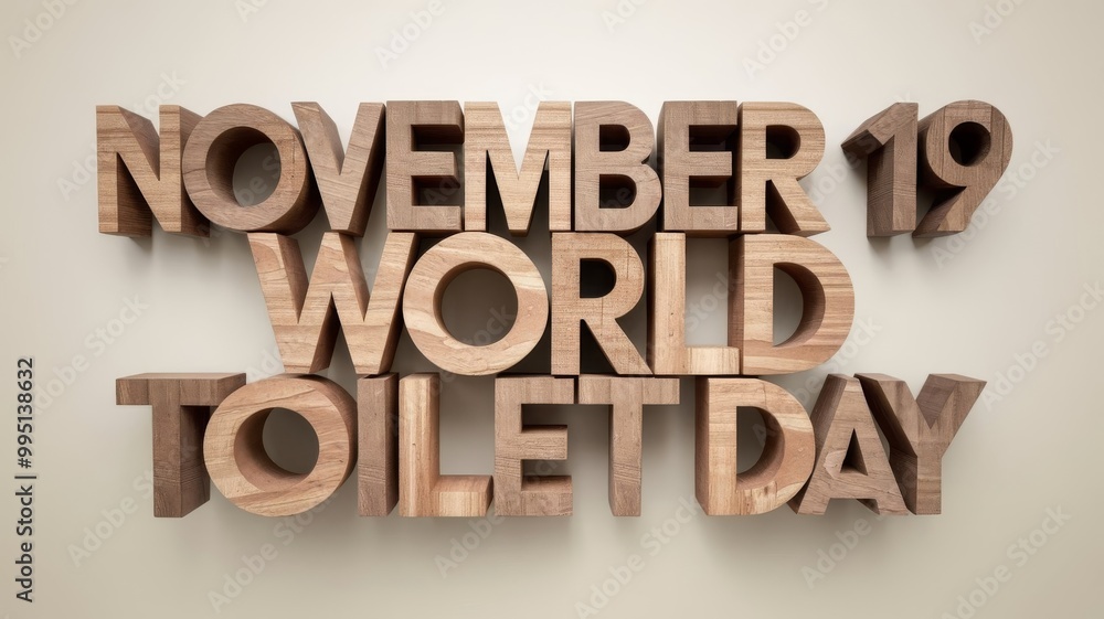 November 19, World Toilet Day inscription crafted from wooden letters, displayed on a plain November 19, World Toilet Day inscription crafted from wooden letters, displayed on a plain
