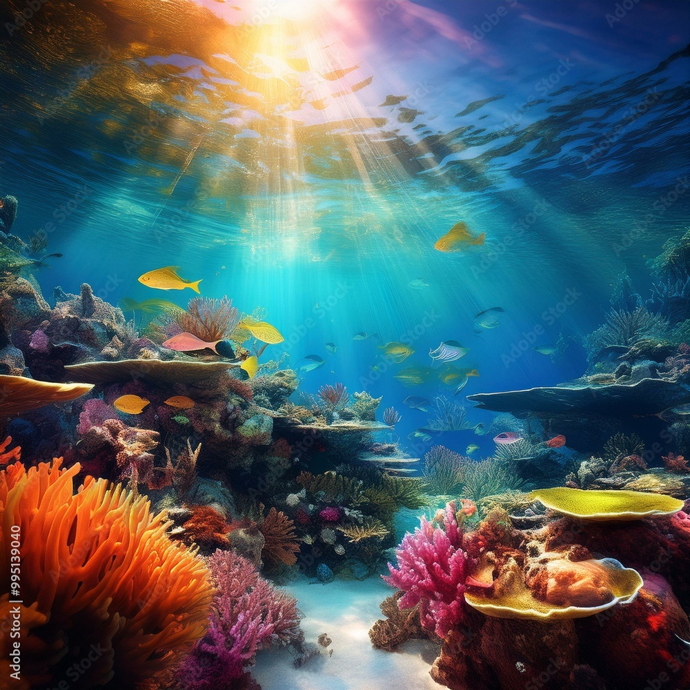 Naklejka premium さんごと水中の小魚