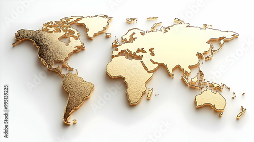 Fototapeta Naklejka Na Ścianę i Meble -  Golden World Map: Continents, Countries, and Borders