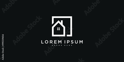 House logo design with creative modern outline concept. Premium Vector