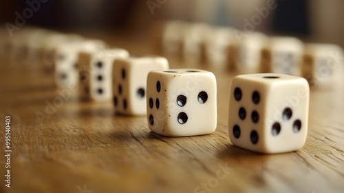 White Dice with Black Dots on Wooden Table