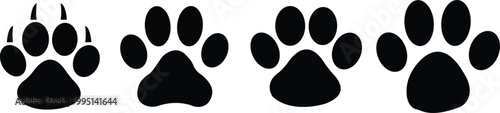Set of Paw print of dog, cat, Group of puppy pet footprint, Collection Animal foot print icons