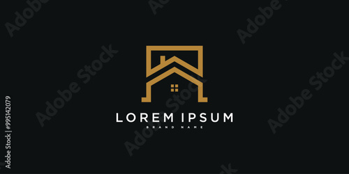 House logo design with creative modern outline concept. Premium Vector