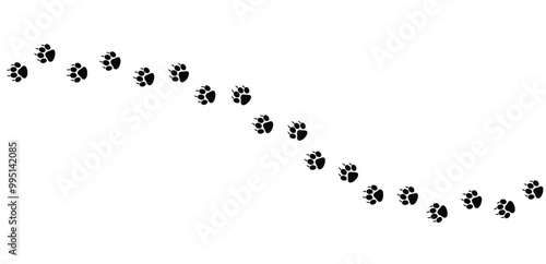 Paw print of dog, cat walk foot print, puppy pet footprint. silhouette animal diagonal tracks for t-shirts. Seamless texture pattern