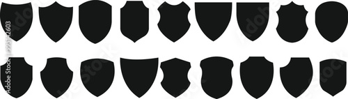 Set of Shield icon. Group of Protect shield security. Collection Badge quality symbol. Logo or emblem. Protection and safeguard symbol Vector illustration