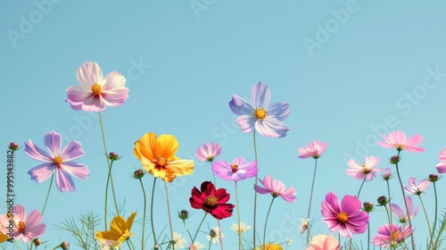 Spring Bloom Colorful Cosmos Flowers Under a Clear Sky