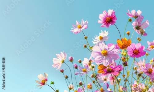 Spring Bloom Colorful Cosmos Flowers Under a Clear Sky