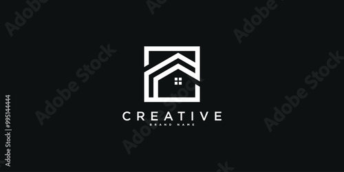 House logo design with creative modern outline concept. Premium Vector