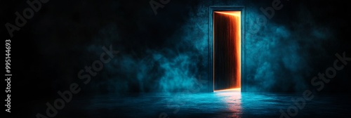 A mysterious door glows with an ethereal light, beckoning you to step through into a realm beyond the known. This image represents passage, transition, opportunity, the unknown, and a journey to a dif photo