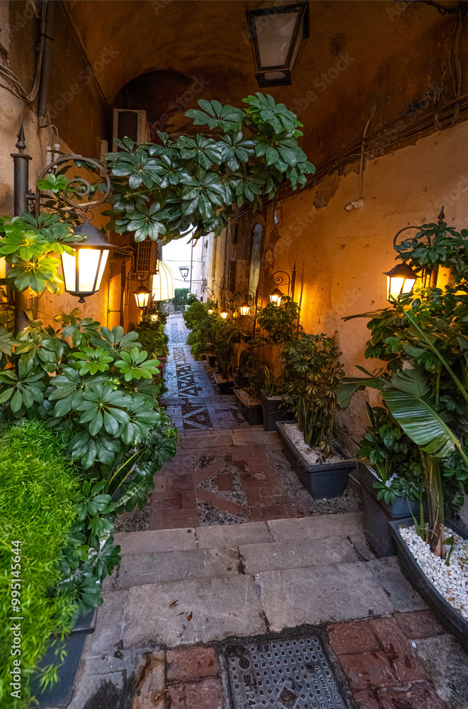 Naklejka premium Scenic streets and sidewalks in Taormina, Sicily
