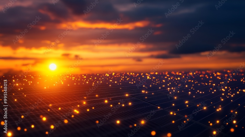 A stunning image of solar panels glowing at sunset, symbolizing clean energy, sustainable living, environmental responsibility, technological advancement, and a bright future. A stunning image of solar panels glowing at sunset, symbolizing clean energy, sustainable living, environmental responsibility, technological advancement, and a bright future.