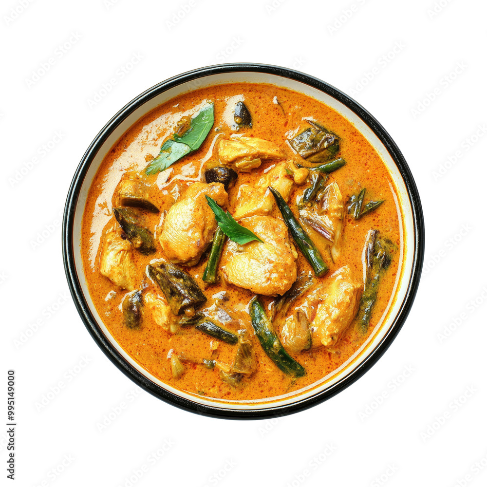 Delicious Chicken Curry with Green Vegetables in a White Bowl Delicious Chicken Curry with Green Vegetables in a White Bowl