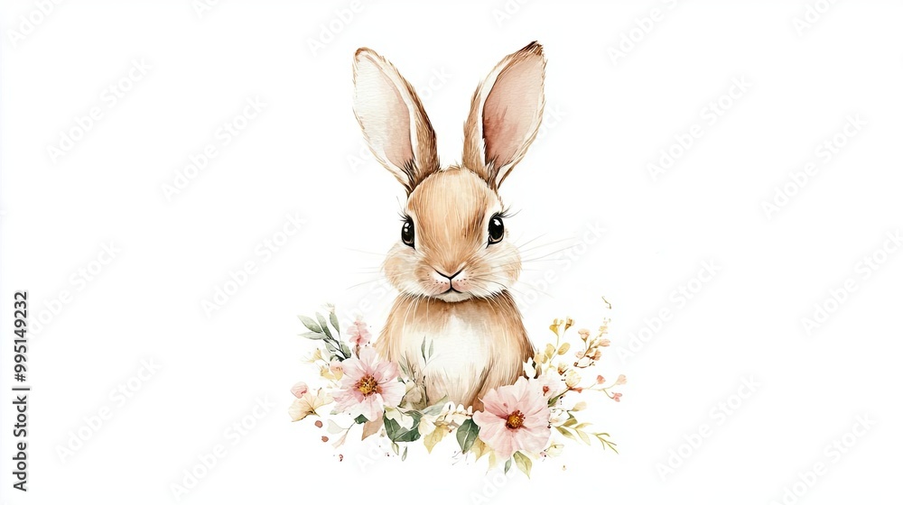 Fototapeta premium Cute bunny surrounded by delicate floral arrangements
