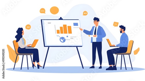 Business Presentation with Graph and Data on Whiteboard