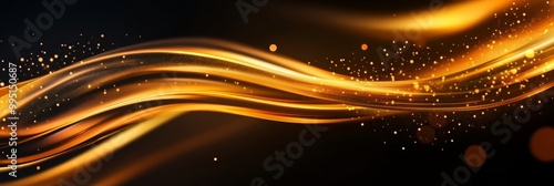 Abstract golden wave background with sparkling lights, symbolizing energy, motion, luxury, elegance, and celebration.