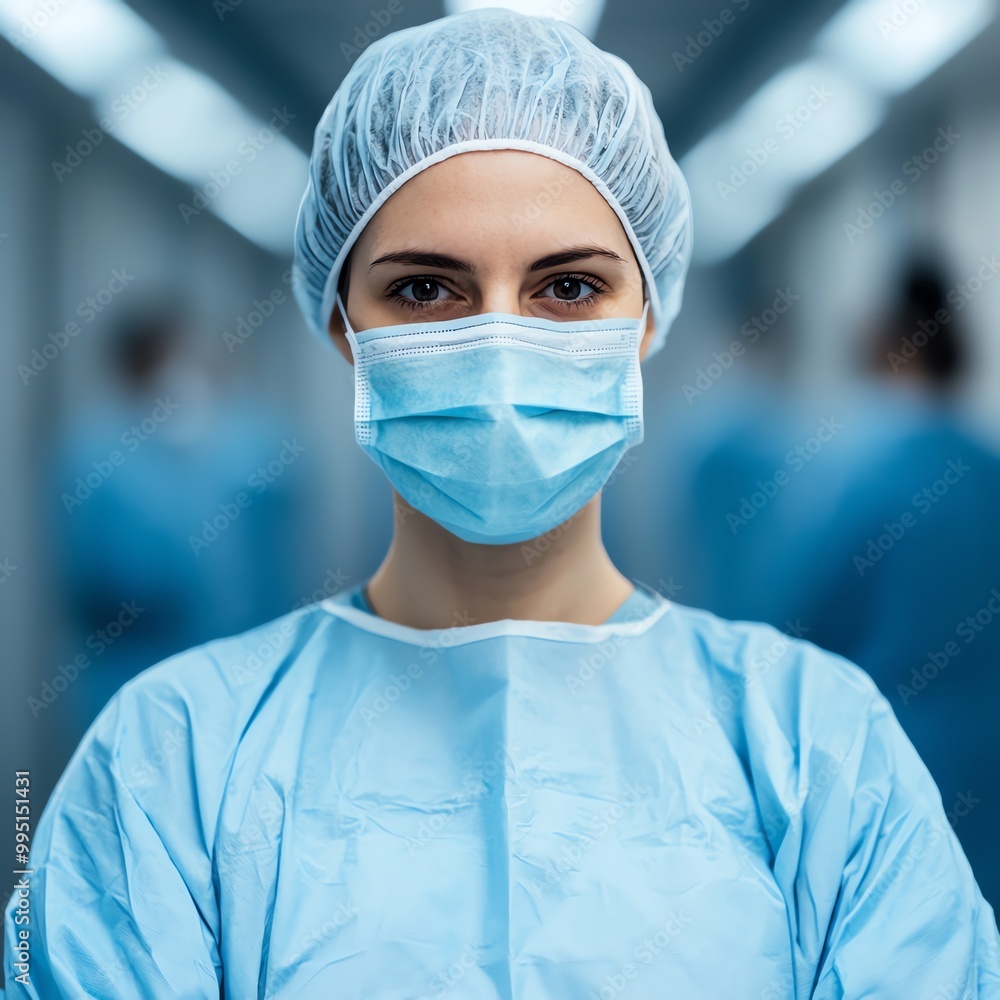 A healthcare professional in scrubs and a mask stands confidently in a sterile environment, symbolizing dedication and safety in medical care. A healthcare professional in scrubs and a mask stands confidently in a sterile environment, symbolizing dedication and safety in medical care.