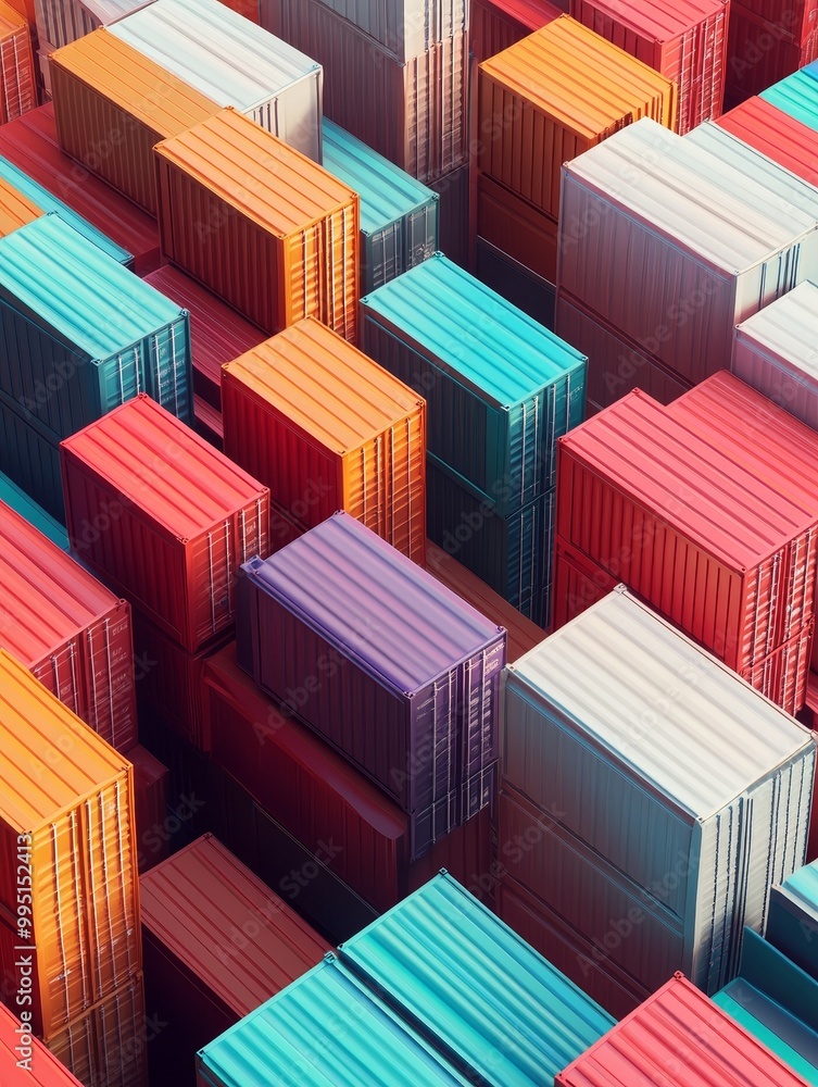 Colorful Shipping Containers Stacked as Economic Bars representing trade, globalization, logistics, and international commerce. Colorful Shipping Containers Stacked as Economic Bars representing trade, globalization, logistics, and international commerce.