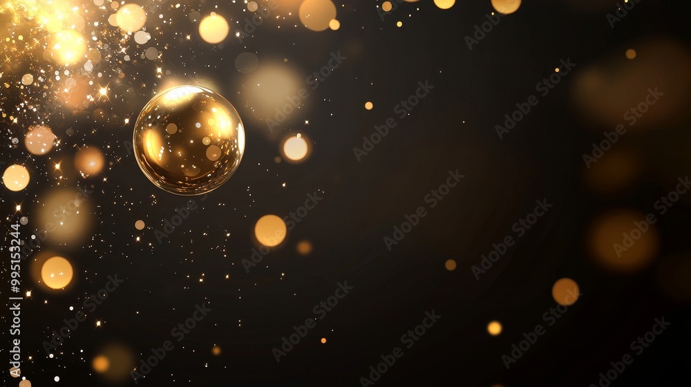 Obraz premium Elegant and festive golden bokeh background with a single orb, perfect for holiday celebrations, luxury branding, and celebratory events.