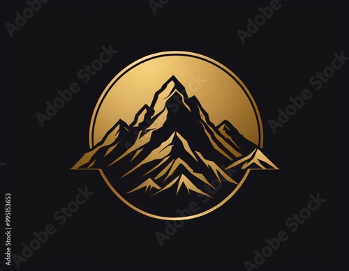 Mountain gold logo. Mountain outdoor silhouette abstract background icon design. Ai generated image.