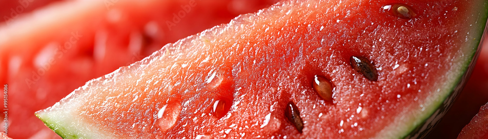 Close-Up Macro of Juicy Watermelon Slice: Capturing Vibrant Colors and Fresh Texture with Slow Zoom - Perfect for Seasonal Photo Stock Concepts Close-Up Macro of Juicy Watermelon Slice: Capturing Vibrant Colors and Fresh Texture with Slow Zoom - Perfect for Seasonal Photo Stock Concepts