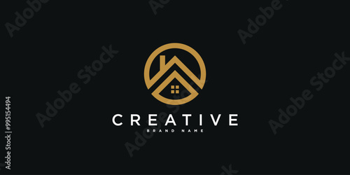 House logo design with creative modern outline concept. Premium Vector
