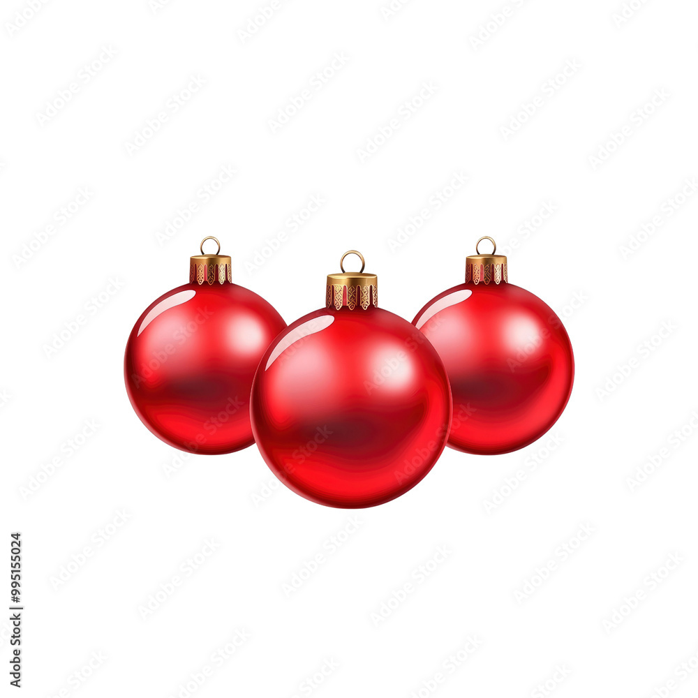 Three Red Christmas Baubles on White Background Three Red Christmas Baubles on White Background