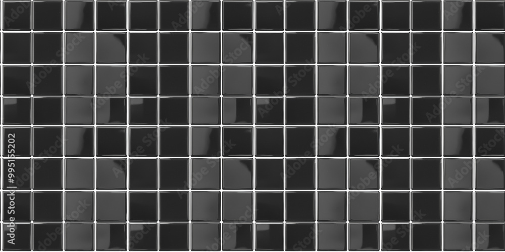 Fototapeta premium a seamless pattern of perfectly square, glossy soft charcoal tiles with white grout
