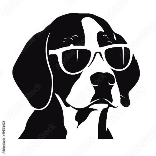 Beagle Dog Sunglasses Headshot Silhouette – Vector Art, Transparent Background for Logos and Branding