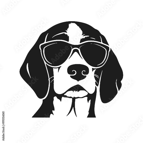 Beagle Dog with Sunglasses Headshot Silhouette – Vector Illustration with Transparent Background