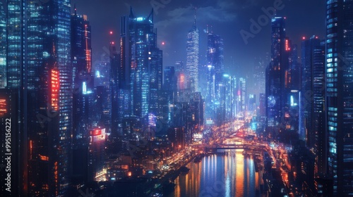 Wallpaper Mural Futuristic Cityscape at Night Torontodigital.ca