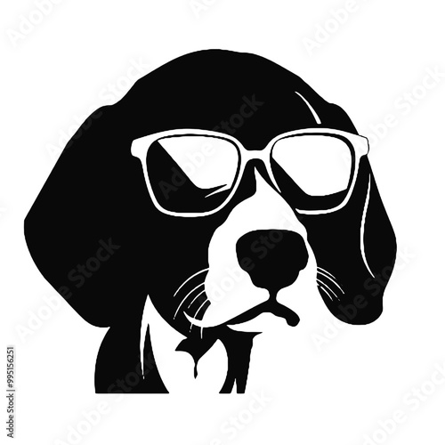 Beagle Dog with Sunglasses Headshot Silhouette – Vector Illustration with Transparent Background